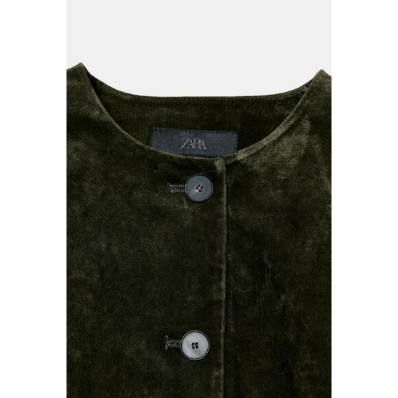 ZARA 100% LEATHER JACKET WITH FLARED HEM - Picture 7 of 7